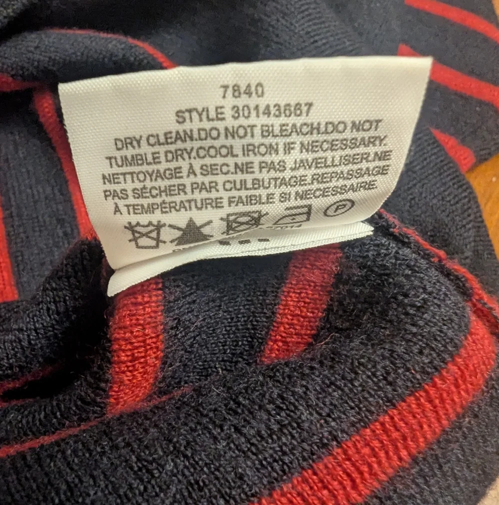 Tory Burch Navy Blue & Red Stripe 100%  Merino Wool Sweater Women's XS